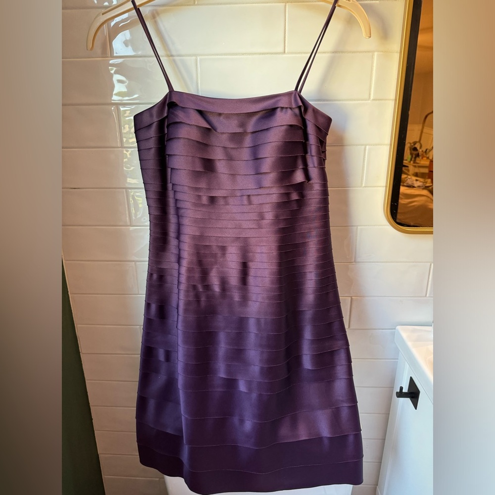 Js collections purple cocktail dress spaghetti strap, stretchy, flattering Shaw